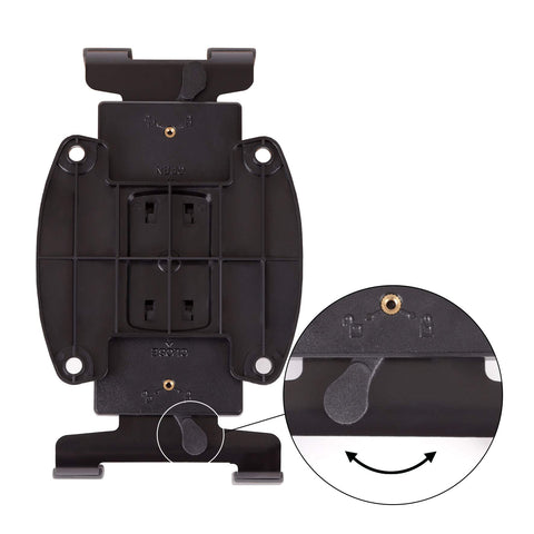 Duronic Tablet Holder featuring adjustable locking levers, mounting holes, and expansion grip arms.