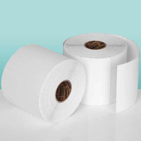 Duronic Thermal Labels self-adhesive Duronic thermal shipping labels on a white surface with a light blue background.
