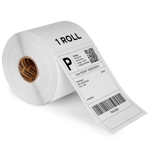 Duronic Thermal Labels showing a printed barcode and QR code.