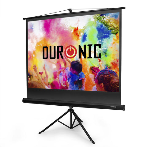 Duronic Tripod Projector Screen displaying a vibrant, colorful crowd scene