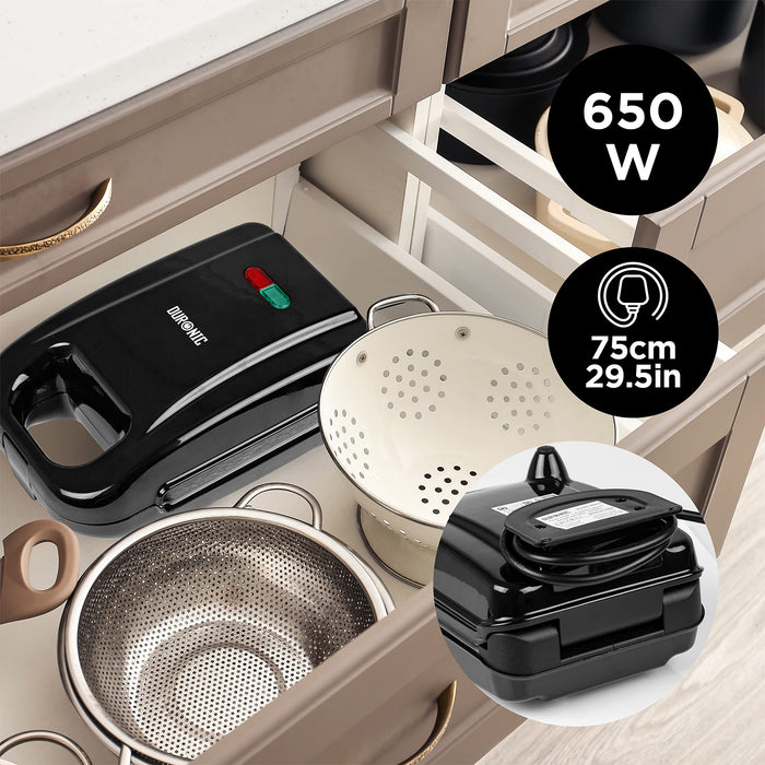 Duronic WM32 waffle maker wattage 650W and UK plug 75cm length easily stored away