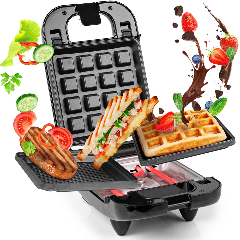 Duronic WM32 waffle maker with detachable plates for waffles, breakfast, sandwiches, meat, dessert