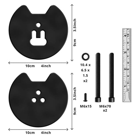 Duronic Wall Mount including two round plates, long M6 bolts, washers, and small screws.