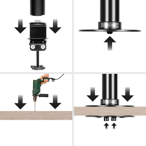 Duronic Wall Mount mount installation methods: a desk clamp and a grommet hole.