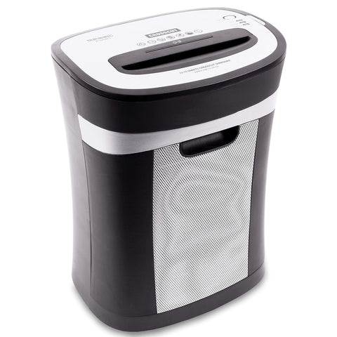 Duronic XXL Cross Cut Paper Shredder featuring a mesh-style viewing window and top feed.