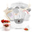 Duronic Yoghurt Makers with eight white jars, digital display, clear lid, and fresh strawberry yogurt.