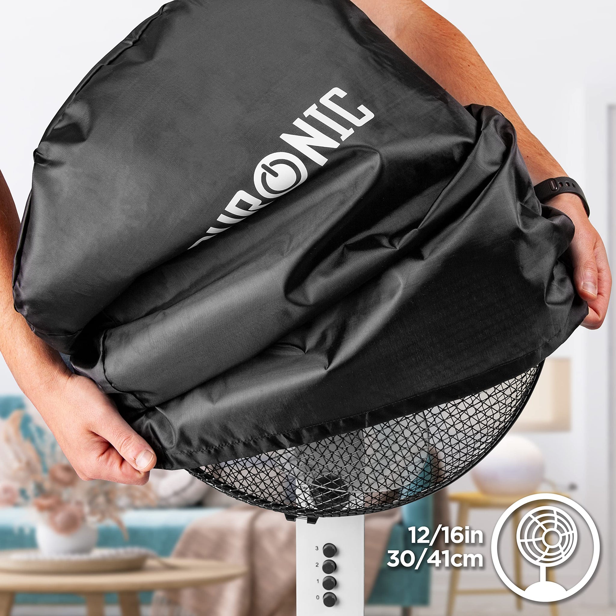Duronic fan cover covering a 12 or 16 inch electric fan to prevent dust and debris